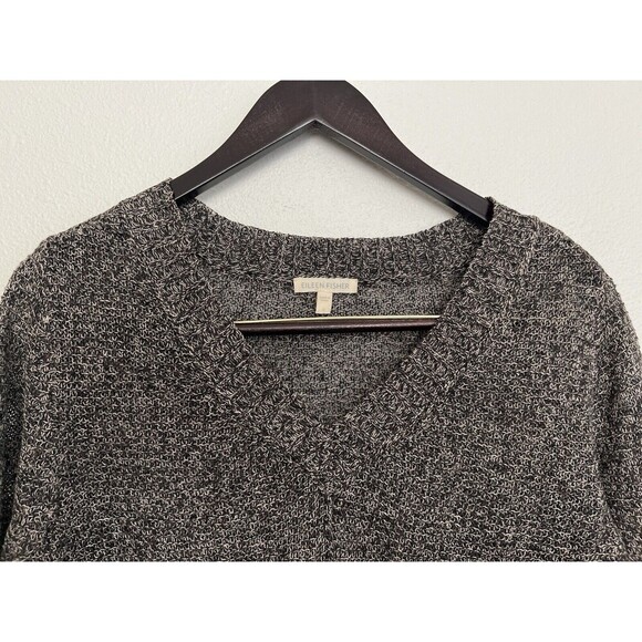 Eileen Fisher %100 Linen Gray V Neck Sweater Women's Small Oversized Relaxed Fit - Picture 2 of 6
